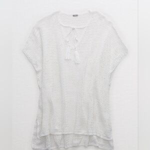 American Eagle Aerie white crochet long swim cover-up, L/XL